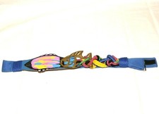 Vintage Women's Rope Cord metal Belt Braided blue yellow fish accents 39" S M