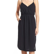 NWT Madewell Surplice Black Spaghetti Strap Camisole Dress, Size 2
