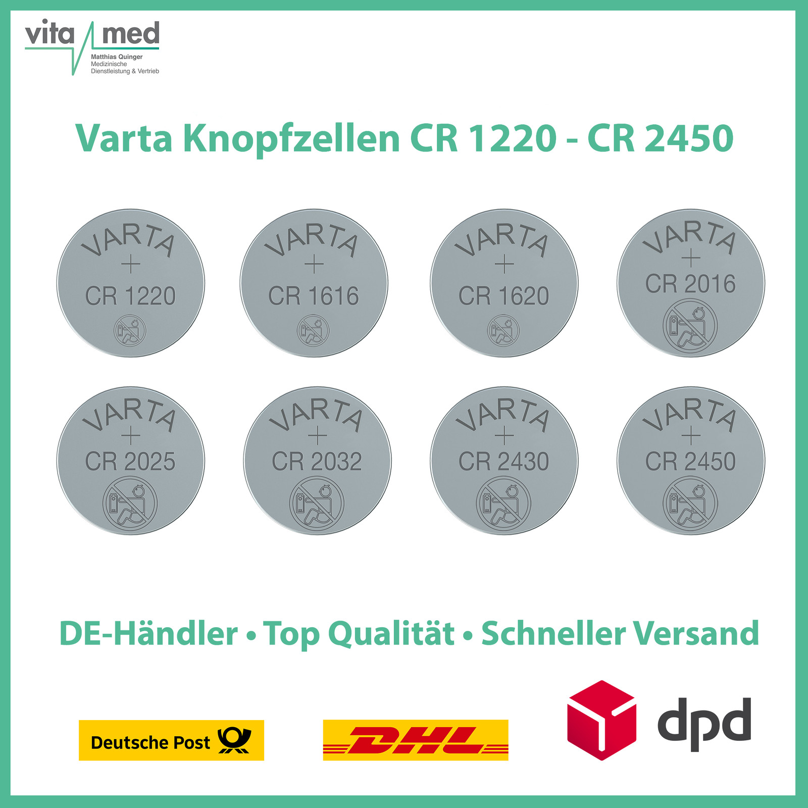 Thumbnail - Varta Knopfzellen Cr1220 Cr1616 Cr1620 Cr2016 Cr2025 Cr2032 Cr2430