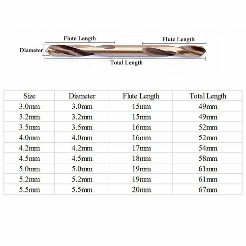 HSS Co Cobalt Double Ended Drill Bits 3mm - 5.5mm M35 Metal Bit Stainless Steel - Picture 5 of 5