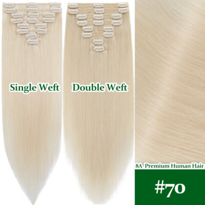 Clip In Premium AAA Real Remy Human Hair Extensions Full Head Double/Single Weft