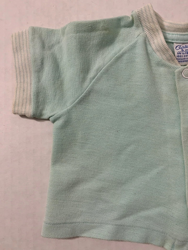 De Colección Años 50 Carters Conjunto de 2 Piezas Camisa Pañales Pantalones Cortos Gorra Marinero Espuma de Mar Verde Foto 3 de 4