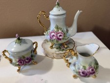 Hand  Painted 1978 Rose Motif Porcelain Tea Set, creamer and sugar
