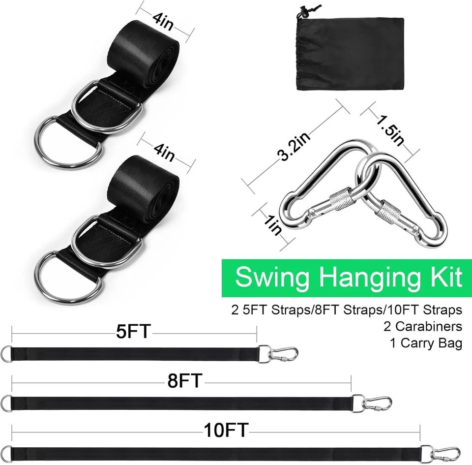Tree Swing Hanging Straps Kit 5Ft Holds 2000 Lbs Carabiner Hooks Hammocks - Image 4 of 4