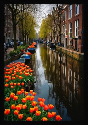 Moody Amsterdam Canals Framed Wall Art Poster Canvas Print Picture