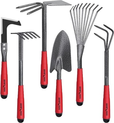FLORA GUARD 6-Piece Garden Tool Set Heavy Duty Trowel Rake