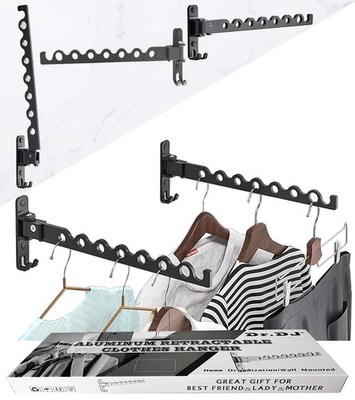Dr.DJ Wall Mount Coat Hanger Rack, Laundry Clothes Drying Organizer Aluminium...