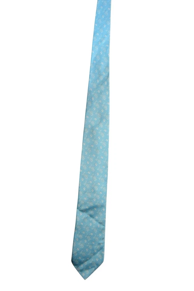 Vintage Pineda Covalin Mexico Silk Necktie – Light Blue Aztec Motif – 59” x 3.5” - Image 4 of 4
