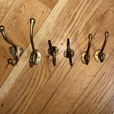 Lot 6 Older Vintage Brass Double Wall Hooks