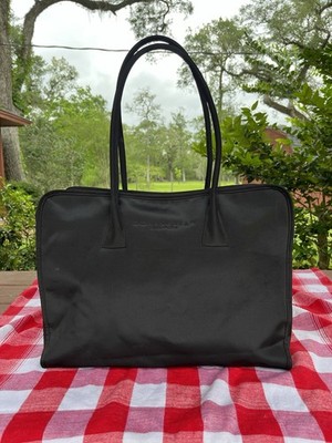 VTG DONNA KARAN BLACK WOMEN'S TOTE BAG with GOLD TONE HARDWARE & EMBOSSED LOGO