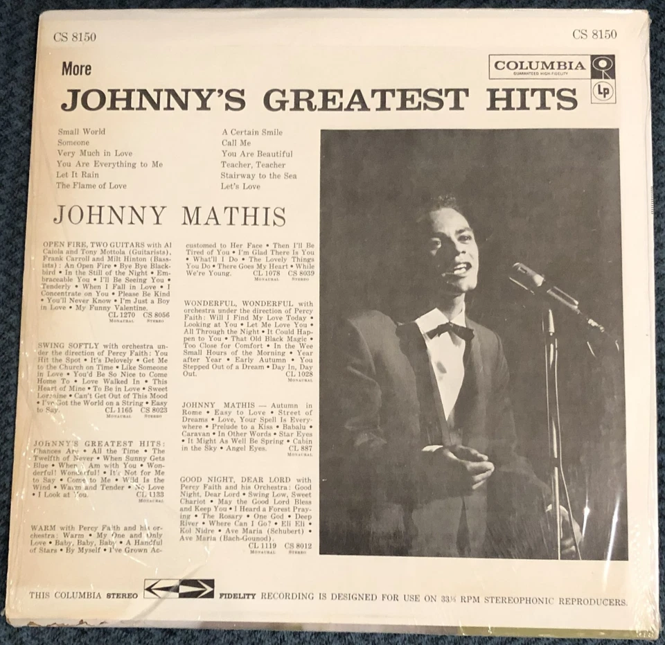 Johnny Mathis - More Johnny's Greatest Hits LP - Columbia reissue - VG+ - Image 2 of 4