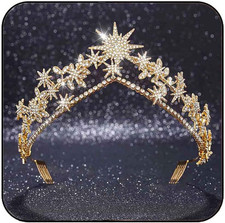Gold Star Crown Rhinestone Bridal Tiaras Goddess Accessories for Women