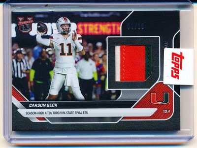 2025 Topps Bowman U Now Carson Beck Tri-color Patch 1/10 #25A Miami Hurricanes