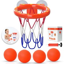 Bathtub Basketball Hoop for Toddlers  Kids, Shower Toy Playset, Bath Toys for
