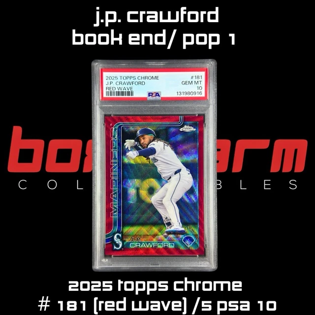 2025 Topps Chrome J.P. Crawford #181 (RED WAVE) /5 Book End PSA 10