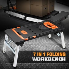  7-In-1 Heavy Duty Adjustable Height Folding Workbench Work Table w/ 4 Wheels