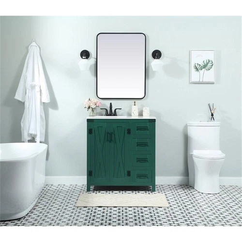 Elegant Decor Grant 32" Aluminum MDF Single Bathroom Vanity in Green - Picture 6 of 8