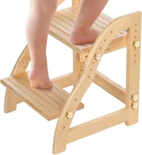 Toddler Wooden Step Stool Adjustable 2-Step Solid Pine Non-Slip 300 lbs #R015