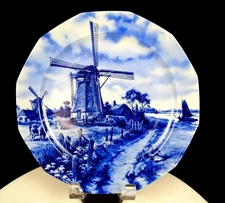 Winterling Ter Steege Delft Blauw Porcelain Blue Windmill 10" Decagon Plate 1984