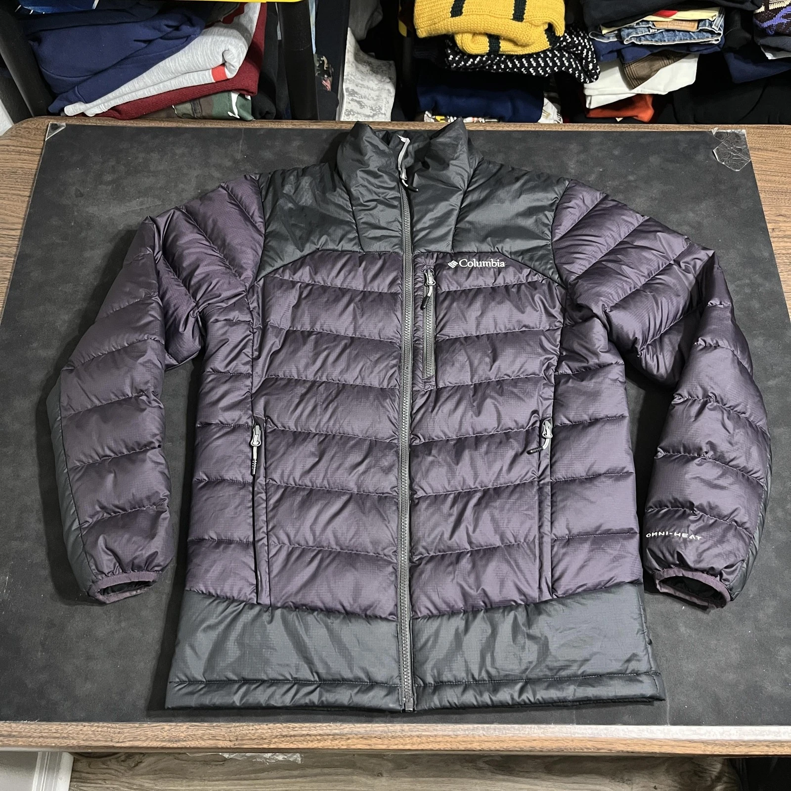 Columbia Down Feather Jacket Mens Small Omni-Heat Purple Nuptse Puffer Insulated