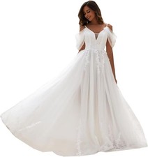 YMFFW Boho Wedding Dresses for Bride 2024 A Line Tulle Lace Gowns 10 IVORY