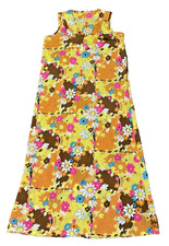 Vintage 60s flower power psychedelic maxi dress S/M nylon scoop neck long