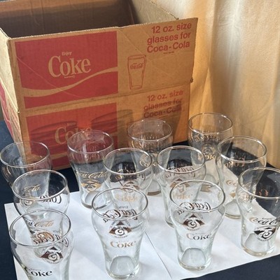 Coca-Cola Set of 12 - 12 oz. 75th Anniversary Glasses w Gold Logo, Original Box