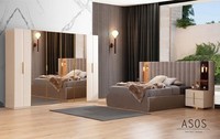 Beige Schlafzimmer Garnitur Designer Bett Kleiderschrank 2X Nachttische