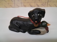 Vtg Randy Tate Black Lab Labrador Dog W/Duck Wooden Figurine Ornament Christmas 