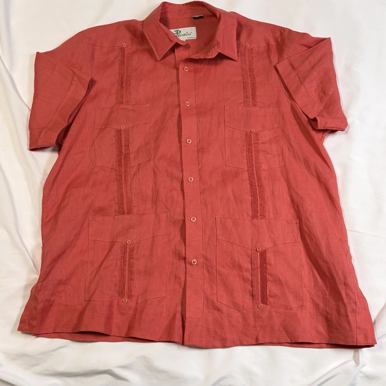 Panabrisa Men's Sz XL Coral Cuban Guayabera 4-Pocket Button Front Shirt
Opens in a new window or tab