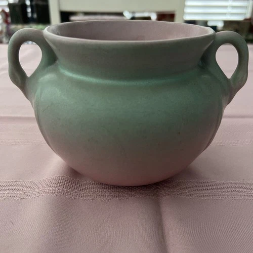 Vintage HTF Rumrill Redwing Vase Bowl Swan Handles Matte Blended Apple Blossom