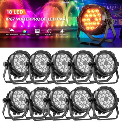 10pcs IP65 Waterproof LED Par Light 18x15W RGBWA+UV DMX Outdoor Stage Lighting