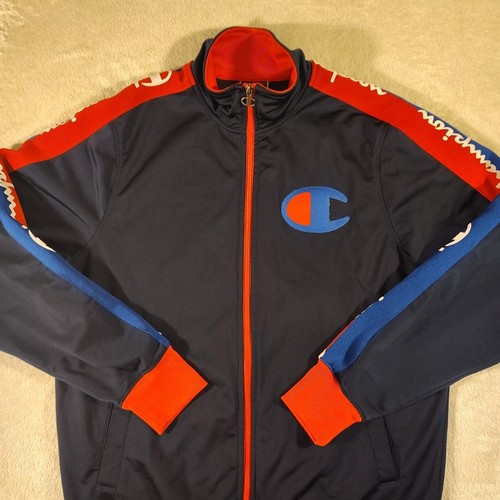 Chaqueta Champion Track Para Hombre Talla Grande Azul Cremallera Completa Deletrear Logo Poliéster EE. UU. - Imagen 4 de 18