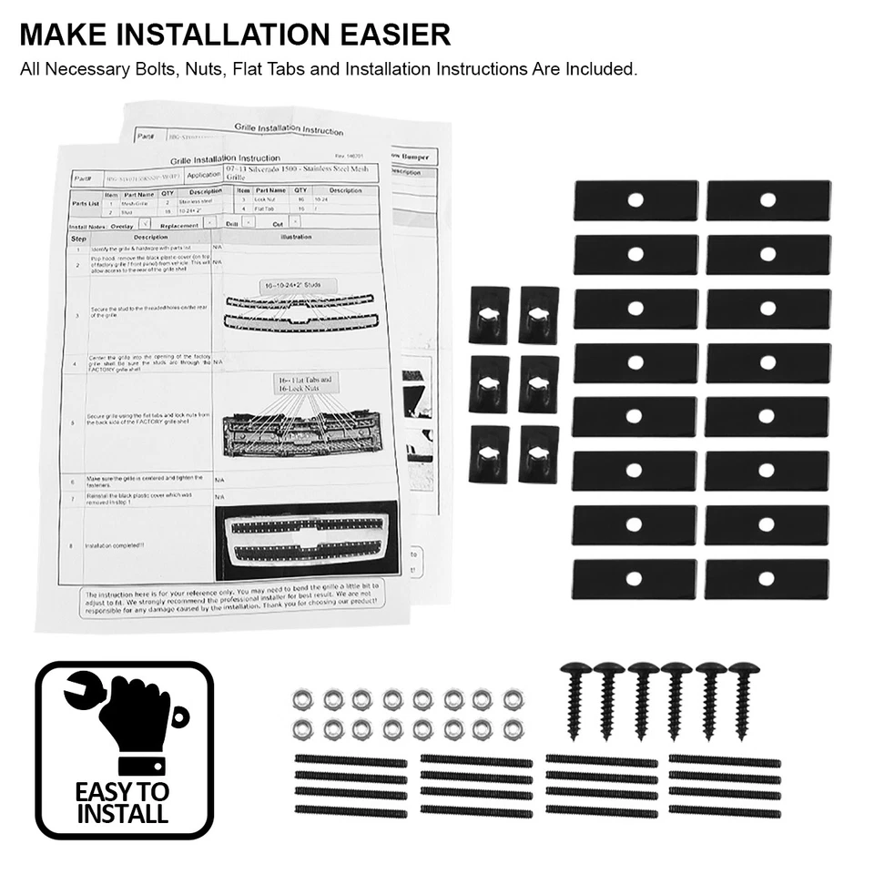 Fits 2007-2013 Chevy Silverado 1500 Black Upper+Lower Mesh Grille Insert 3PC - Imagem 4 de 4