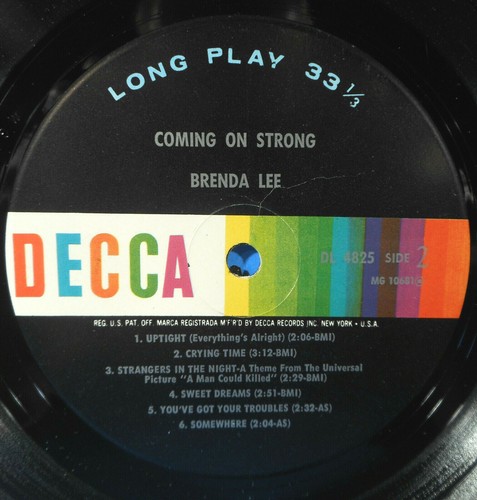 BRENDA LEE COMING ON STRONG LP 1966 MONO ORIGINAL GREAT CONDITION! VG+/VG!!A - Picture 5 of 5