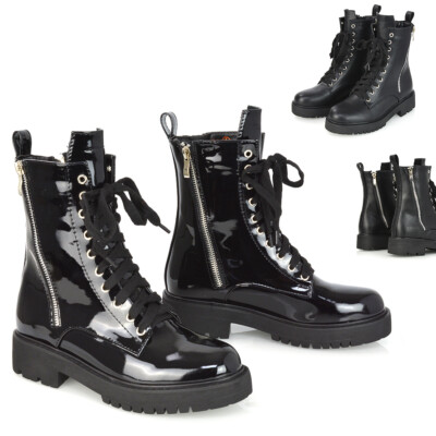 Womens Black Ankle Boots Ladies Zip Grip Sole Winter Casual