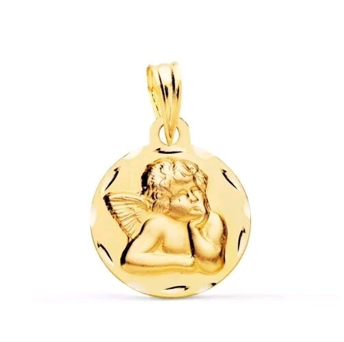Colgante Oro 9k 375 mls. Medalla Ángel 14 MM 1,15 Gramos