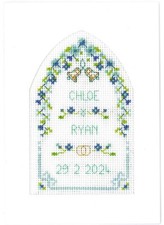 Turquoise Wedding Cross stitch card with arch - kit on 16 aida