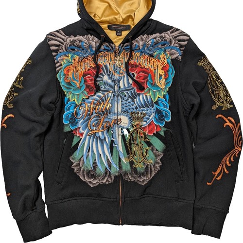 Ed Hardy x Christian Audigier Vintage Blue Metallic Print Hoodie