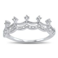 White CZ Crown Princess Tiara Wedding Ring .925 Sterling Silver Sizes 4-10 NEW