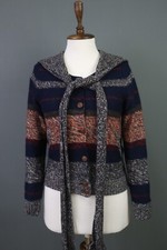 STUSSY Multicolor Striped Button Hooded Scarf Detail Cropped Cardigan Size S