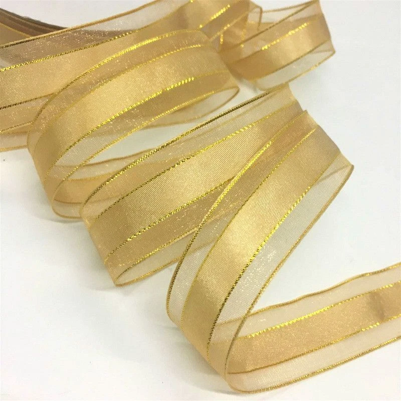 10Yards Organza Satin Ribbon Gold Silver Line Ribbons Christmas Craft  Decoration