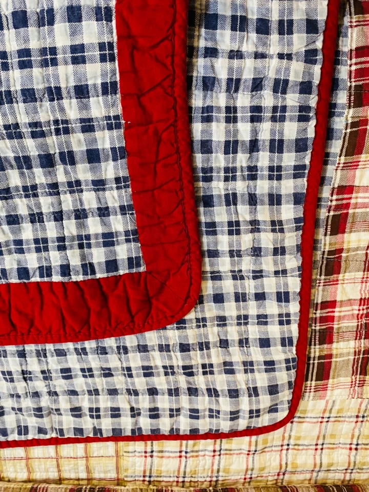 Lil Dickens 儿童马德拉斯格子拼布被子双面棉双 70 x 86 英寸 — 第 2/4 张图片