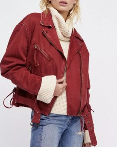oversized red denim jacket