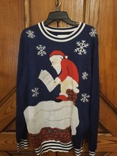 Tipsy Elves Sweater Mens XXL Blue Santa Pooping Down The Chimney Christmas