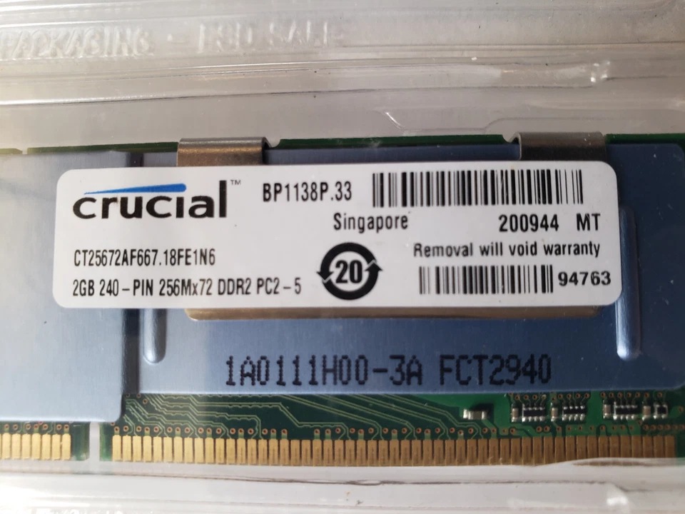 (2) crucial 2RX8 RAM BP1138P.33 2GB 240-PIN 256Mx72 DDR2 PC2-5 200944 MT - Image 3 of 3
