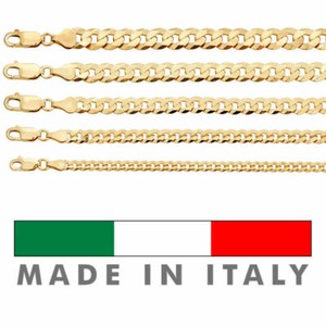 Authentic 14k Gold Plated REAL Solid 925 Silver Cuban Link Flat Chain 4-8mm 18-30" Italy
