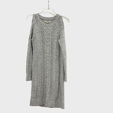 Loft Sweater Dress Women's Small Gray Cable Knit Cold Shoulder Pullover