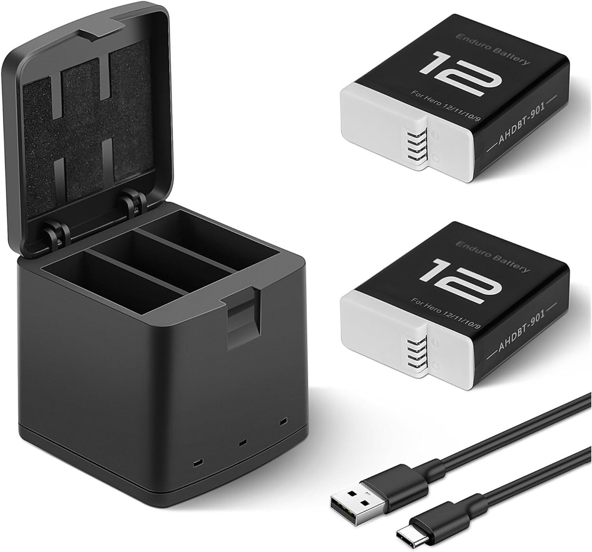 2 Packs Batteries 1800mAh for GoPro HERO 12 Black with 3 2 Packs Batteries 1800mAh for GoPro HERO 12 Black with 3