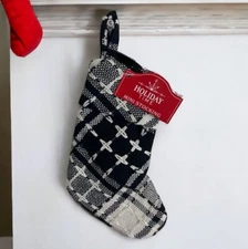 Holiday Time Mini Black & White Plaid Christmas Stockings 7" New